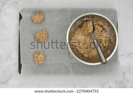 Peanut butter oat cookies with blueberry jam. Baked spoon cookies. Royalty-Free Stock Photo #2270404755