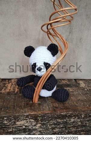 plush panda bear, symbol of love, passion, affection affection, friendship, handmade brazilian craft work. Endangered, exotic, wild animal. Children's toy.