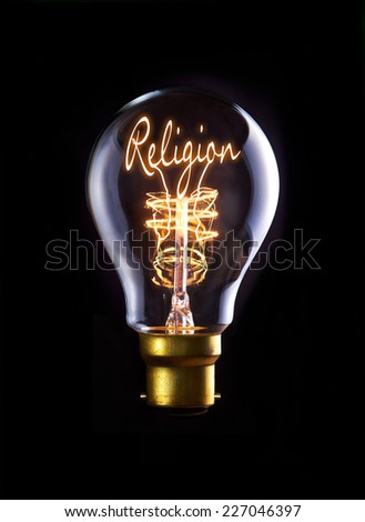 Religion, Faith concept in a filament lightbulb.