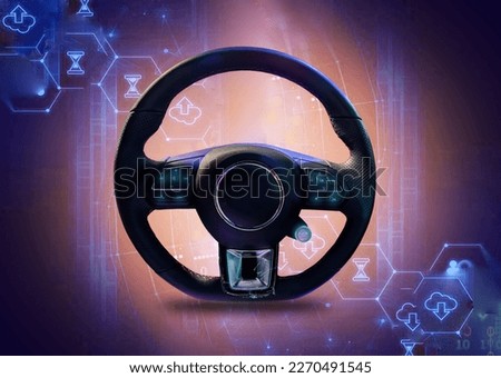 Multi-function car steering wheel, black leather, safety control system Isolated from the background in white background clipoingpart