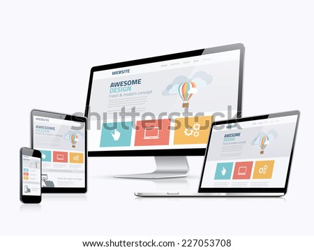 Flat responsive web design concept website development devices Royalty-Free Stock Photo #227053708
