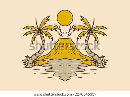 Illustration design of volcano and beach landscape