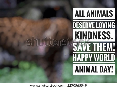 World Animal Day series of quotes, All Animals Deserve Loving Kindness against a blurred nature background