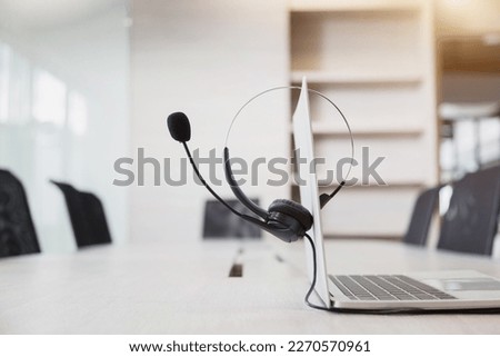 Communication support, call center and customer service help desk. VOIP headset for customer service support (call center) concept . Royalty-Free Stock Photo #2270570961