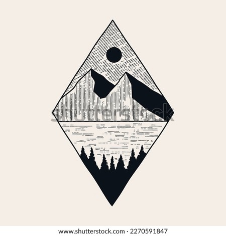 Nature mountains vintage mono line vector for patch, badge, graphic, art t-shirt design Royalty-Free Stock Photo #2270591847