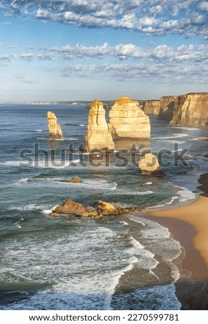 Sunset view of Twelve Apostles along Great Ocean Road, Australia. Royalty-Free Stock Photo #2270599781
