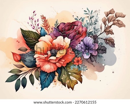 Flowers watercolor illustration Abstract background watercolor gentle flower and gold splash flower, floral, vector, design, illustration, pattern, grunge, leaf, art, decoration, nature, plant,