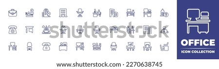 Office line icon collection. Editable stroke. Vector illustration. Containing briefcase, workspace, office building, office, chair, workplace, business and trade, desk, question mark, landline, table.