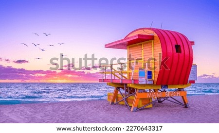 colorful lifeguard hut at miami beach Royalty-Free Stock Photo #2270643317