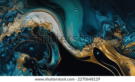Blue and Gold Abstract Painting on a Luxurious Marble Acrylic Background: A Close-Up View.
 Royalty-Free Stock Photo #2270648129