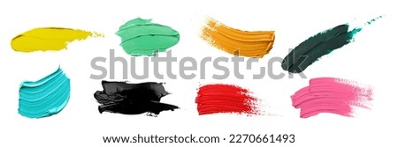 Set with strokes of colorful oil paints on white background, top view Royalty-Free Stock Photo #2270661493