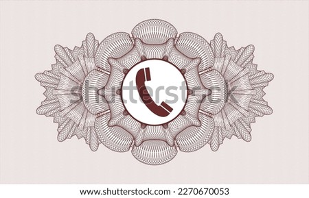 Red passport style rosette. Vector Illustration. Detailed with old phone icon inside