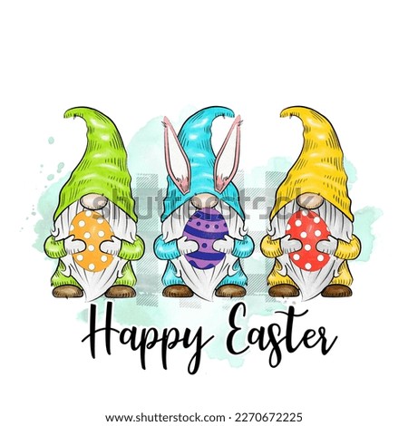 Easter gnomes holding eggs, happy easter, easter sublimation print design