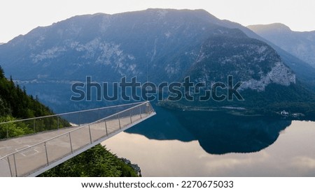 Skywalk platform of Hallstatt, Hallstatter See of Austria, Alps mountains background, Stock photo