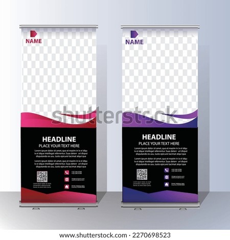 Business Roll Up Design Template. abstract background, modern x-banner, rectangle size green and red colourful design.