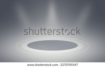 Modern Gray Studio Background to showcase Products with Disc shape Floor Mat. Empty Room Spot Lights Backdrop. Best Use for Montage Product Display Photoshoot
