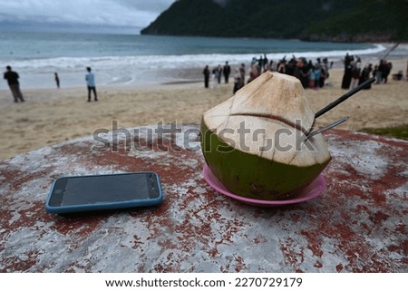 fresh coconuts with a beach atmosphere on holidays.