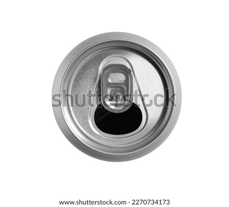 Aluminium can isolated on white, top view Royalty-Free Stock Photo #2270734173