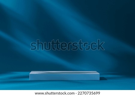 White stage, podium on dark blue background with night leaves shadows.