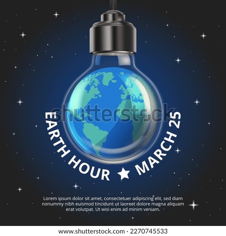 Square earth hour background with the earth inside an off lamp