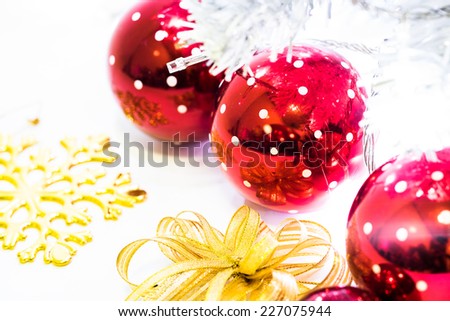 Composition of the Christmas decorations on white background.
