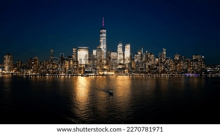 Manhattan skyline at night - aerial view by drone - drone photography