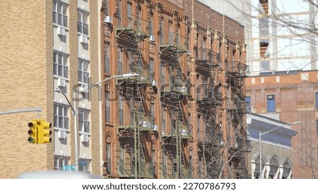 Fire escape on brick buildings in New York - travel photography