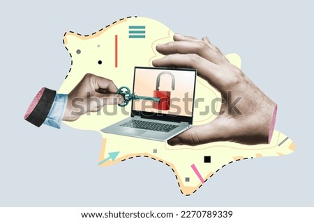 Metaphor for hacking personal data on a computer and on a network. Art collage. Royalty-Free Stock Photo #2270789339