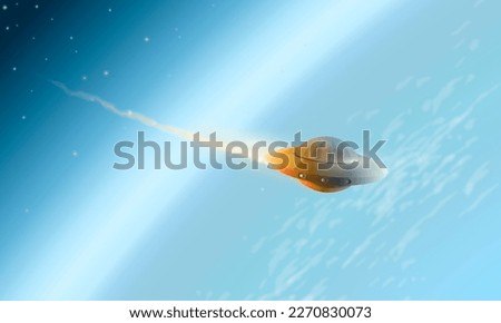 UFO flies into the earth's atmosphere. Alien invasion of earth. Alien spaceship. Illustration