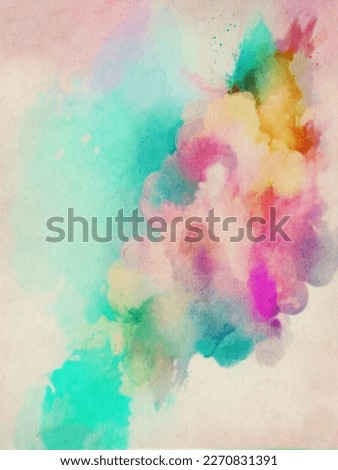 Colorful pastel drawing paper texture bright banner, print. Watercolor abstract wet hand drawn violet blue green yellow color liquid dye card for greeting, poster, design, art wallpaper