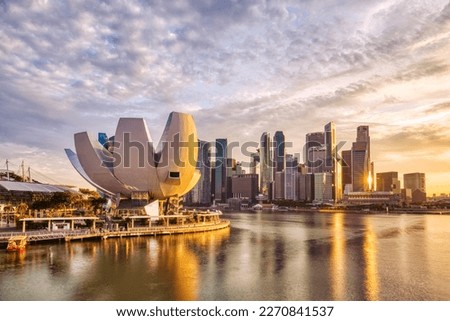 Singapore City Skyline view from Marina Bay during Sunset, Singapore Royalty-Free Stock Photo #2270841537