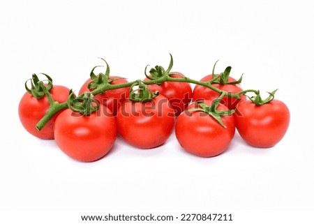 Fresh tomatoes truss isolated on white background, closeup