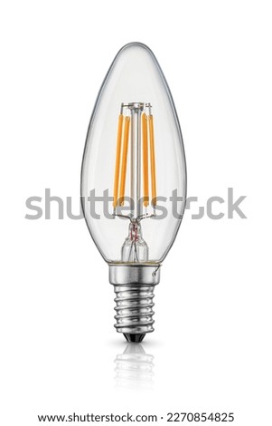 LED candle filament light bulb with e14 base isolated on white background. Royalty-Free Stock Photo #2270854825