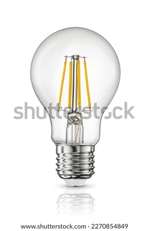 Standard LED filament light bulb with e27 Edison screw base isolated on white background. Royalty-Free Stock Photo #2270854849