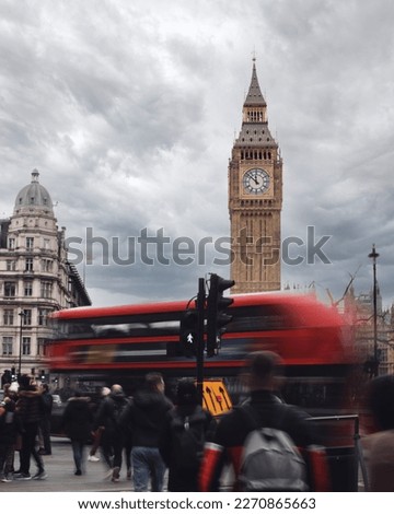 London Big Ben with passing red bus low exposure photography
