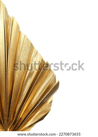 Gold palm leave. Spring card. Wedding invitation. Mock up. White background. High quality photo