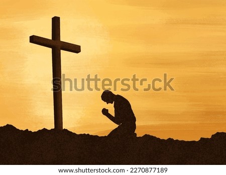 Easter scene with cross. Jesus Christ. Watercolor vector illustration 