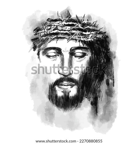 Jesus Christ, graphic portrait. Hand drawing. Royalty-Free Stock Photo #2270880855