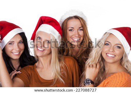 girl friends with santa hat 