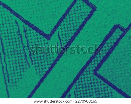 Closeup of an old comic book page with dot printing pattern and green blue duotone color effect creates abstract background pattern 