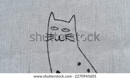 Cat line art picture on fabric