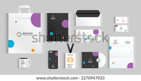 abstract infinity brand. stylish business stationery items set in blue color. Dot visual identity. Royalty-Free Stock Photo #2270947033