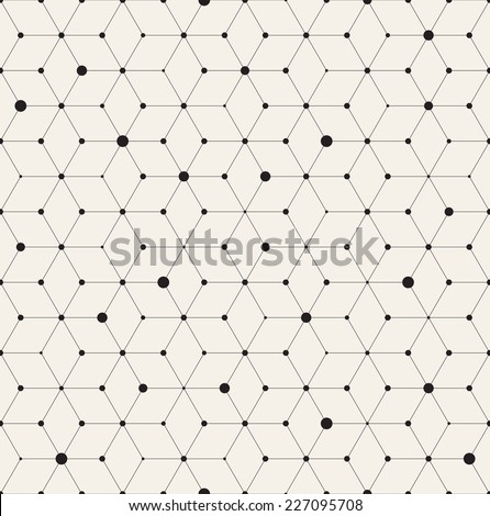 Vector seamless pattern. Modern stylish texture. Repeating geometric background with rhombus and nodes from rhombuses with circles variously sized in nodes