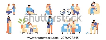 Parents support hugging crying children set with isolated compositions of icons adult human characters and kids vector illustration Royalty-Free Stock Photo #2270973845