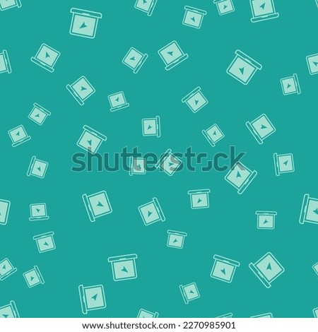 Green Laptop with location marker icon isolated seamless pattern on green background.  Vector