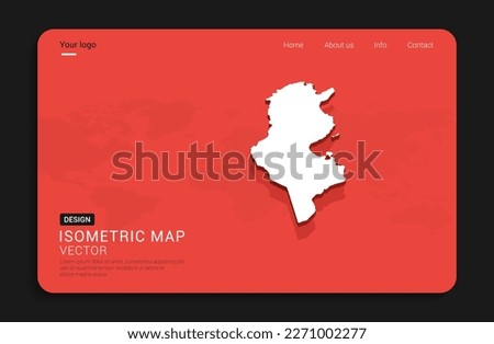 Tunisia map red isolated on dark background with 3d world map isometric vector illustration.