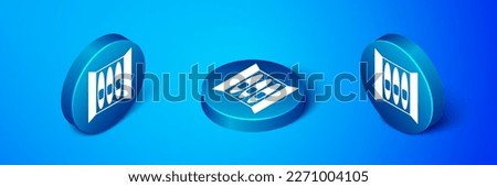 Isometric Cigar icon isolated on blue background. Blue circle button. Vector