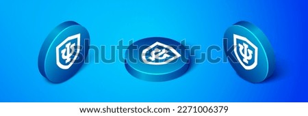 Isometric Psychology icon isolated on blue background. Psi symbol. Mental health concept, psychoanalysis analysis and psychotherapy. Blue circle button. Vector