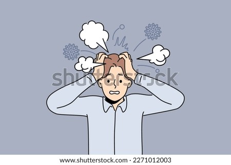 Exhausted businessman with chaos and mess in head suffer from nervous breakdown. Tired emotional man struggle with stress and overwork. Vector illustration.  Royalty-Free Stock Photo #2271012003