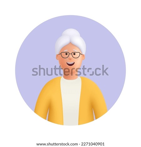Smiling old woman, senior lady avatar. Grandmother wearing glasses, with grey hair. 3d vector people character illustration. Cartoon minimal style. Royalty-Free Stock Photo #2271040901